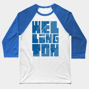 Wellington, New Zealand City Map Typography - Blueprint Baseball T-Shirt